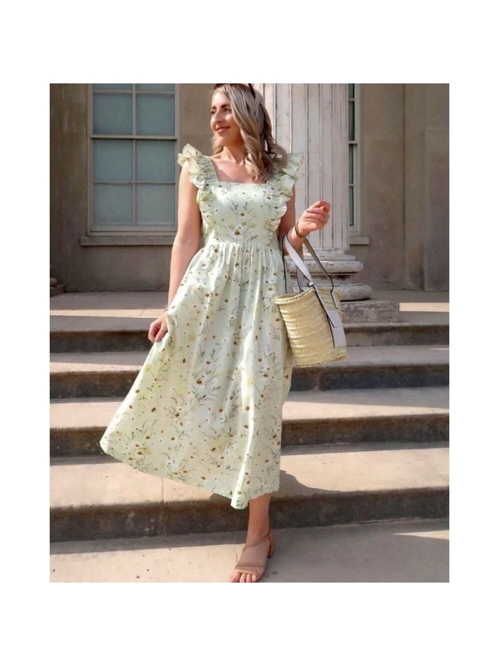 H&M Wildflower Meadow Collection Maxi Dress XXL Ruffle Green RARE Bloggers Fave